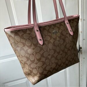 Y2K Coach Signature C Brown Pink Tote Bag Shoulder Bag